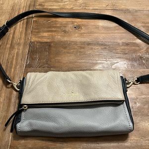 Kate Spade New York Tricolor Crossbody Leather Satchel: Navy, Light Blue, & Gray